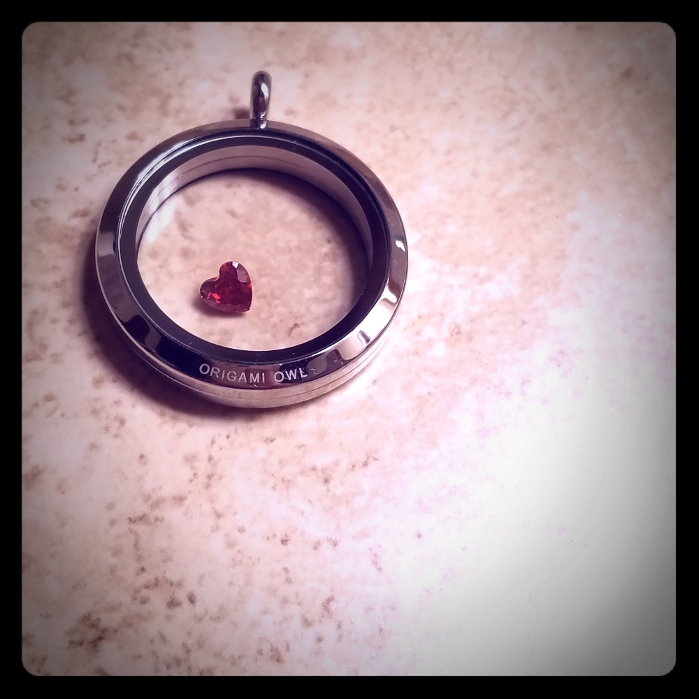 Silver Origami Owl Locket Necklace w/ Garnet Charm